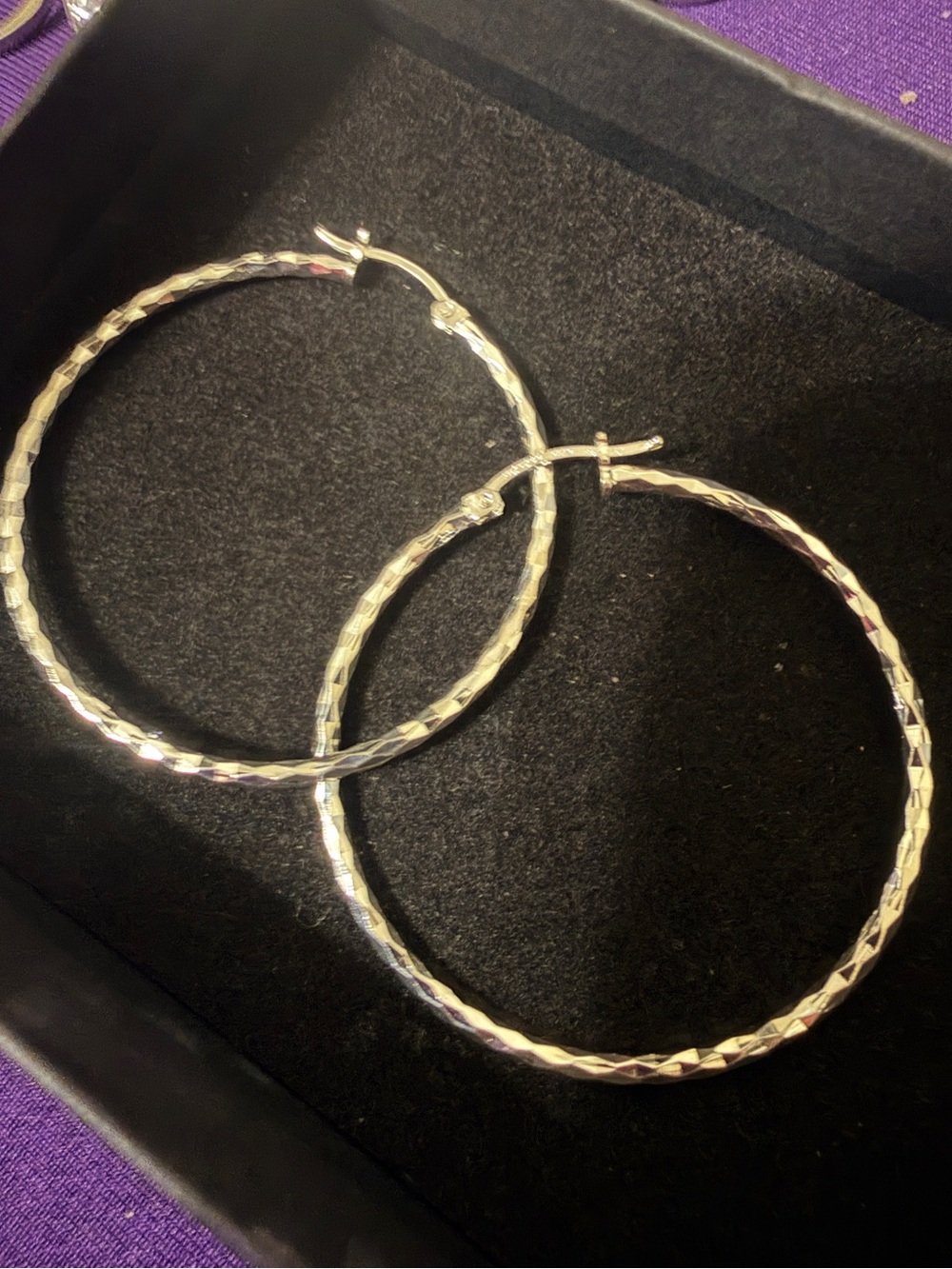 Sterling silver diamond cut 1.5 inch hoops